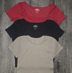 Hollister & Pink Rose Women's Ribbed Tops - Red, Black, Tan